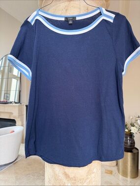 J. Crew Navy Tee with Light Blue & White Trim Size Medium